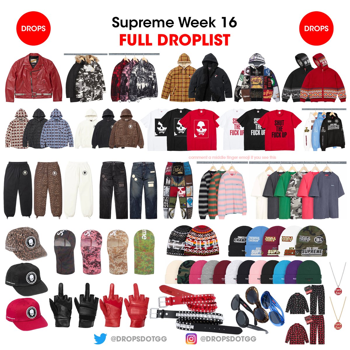 Supreme Week 16 - Full Droplist 🔥

This week features the Number (N)ine collaboration and some more lookbook bangers such as the Beaded Zip Up Hooded Sweatshirt, Hanes Holiday Pajama Set, Jacob&amp;Co Pendant…

What are you going for so far this week?

Stay tuned for confirmed