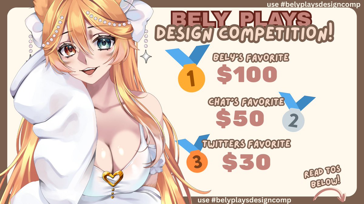 belyplays's tweet image. 🐱BELY_PLAYS DESGIN COMPETITION!🐱
🥇$100: Bely's Favorite
🥈$50: Twitch Chats Favorite
🥉$30: Twitters Favorite
👗: Themes: Office siren, cyber, emo, etc!
📅Deadline: Feburay 28th 2026 @ Midnight
#⃣ use #belyplaysdesigncomp
♥️&amp;amp;🔄appreciated
⤵️MUST READ TOS BELOW! Refrences also…