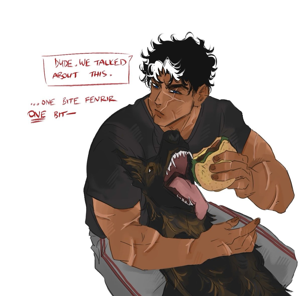 erebytee's tweet image. POV: When you were kept for underground dog fighting pits but now being raised by a crime lord in his 20s #jasontodd WELCOME TO MY SERIES OF GIVING JAY THE DOG HE DESERVES: meet Fenrir the crime alley hellhound
