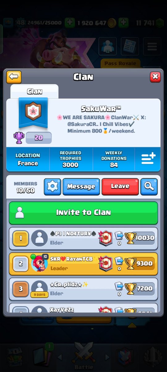 WE ARE LOOKING FOR CLANWAR ACTIVE PLAYERS ! link.clashroyale.com/invite/clan/en…