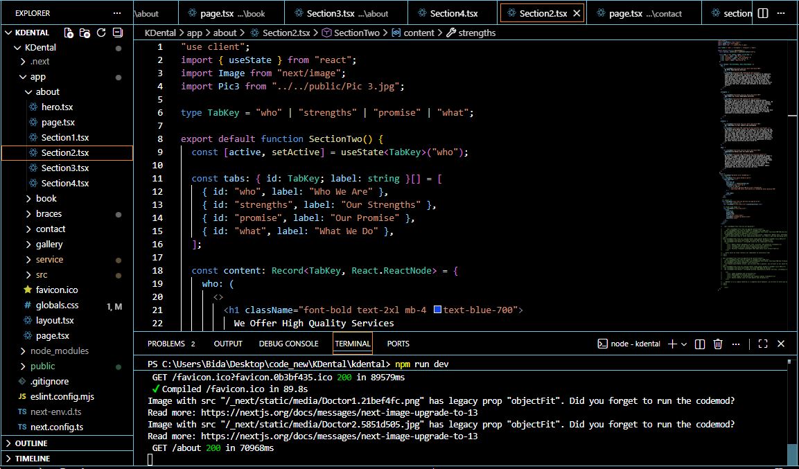 Bida_4's tweet image. Just finished the About Us page for the Dental Clinic website! 🦷💻
Clean layout, clinic info, dentist images, all built with reusable Next.js components.
Another milestone done 🚀

#NextJS #WebDev #FrontendDeveloper