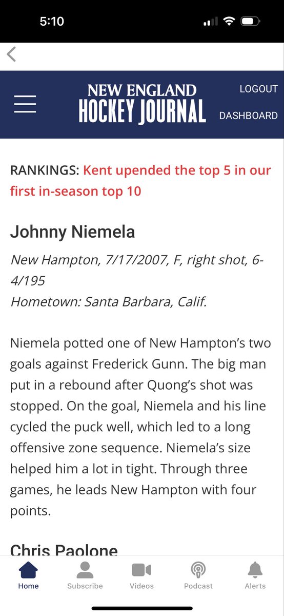 5lap5hot's tweet photo. @johnnyniemela19 had a great weekend at the Phillips Exeter Invitational Tournament. New England Hockey Journal posted him as one of nine standouts during the tourney. https://t.co/VlpT5QRPj1
