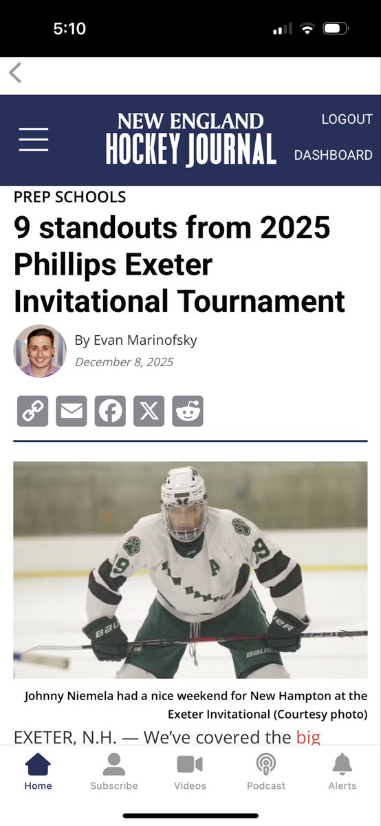 5lap5hot's tweet photo. @johnnyniemela19 had a great weekend at the Phillips Exeter Invitational Tournament. New England Hockey Journal posted him as one of nine standouts during the tourney. https://t.co/VlpT5QRPj1