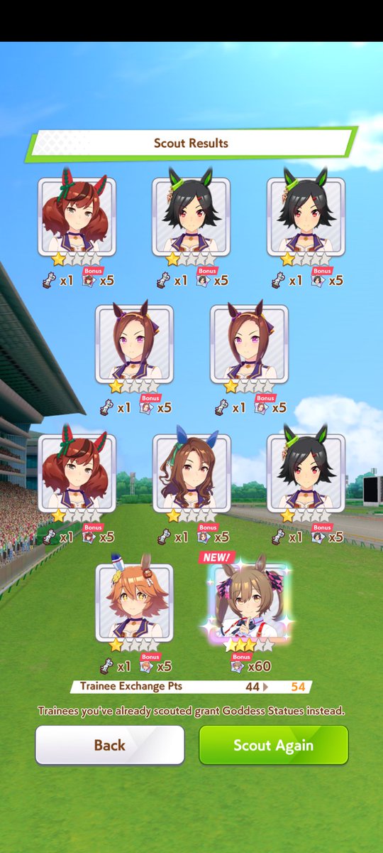 OleIdiot's tweet photo. @umamusume_eng 50 PULLS 3 SSRS BUT NO CAFE 😭😭😭 https://t.co/sBkkvJ72OG