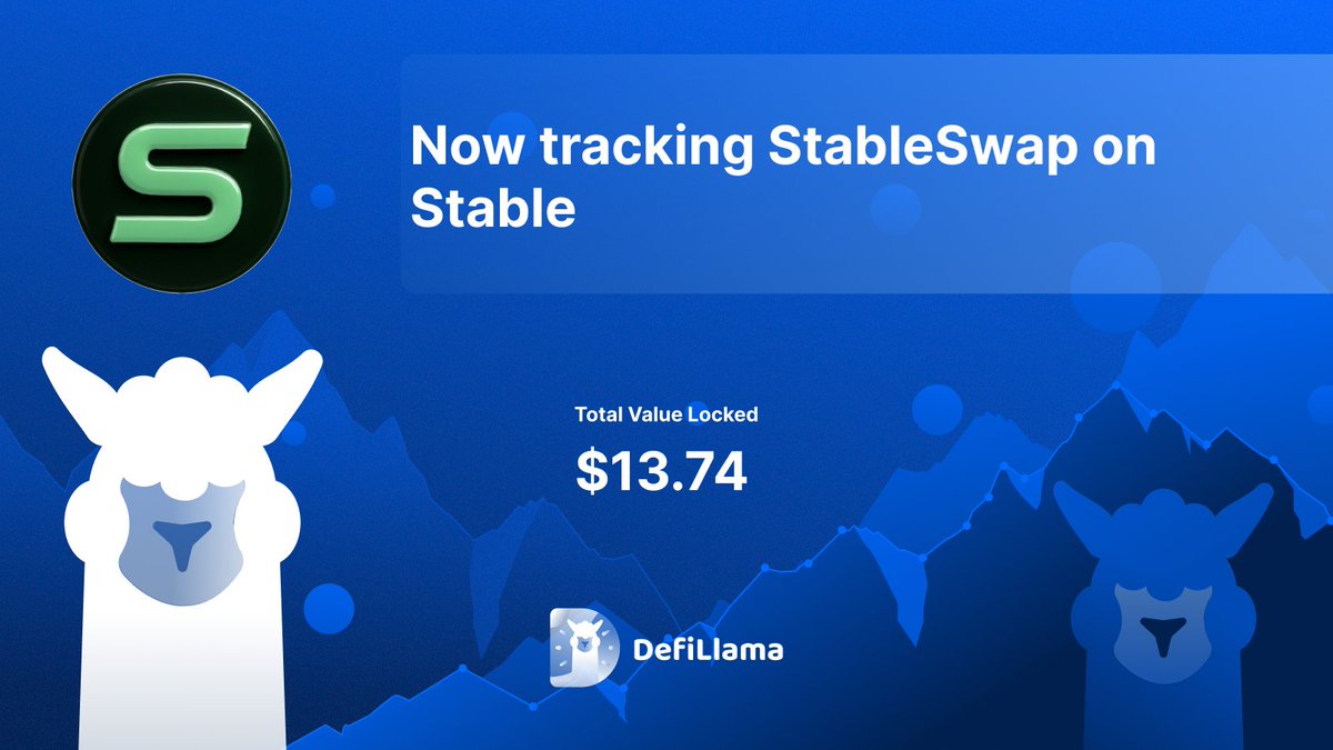 DefiLlama announcement graphic for tracking StableSwap on Stable, featuring TVL of $13.74M