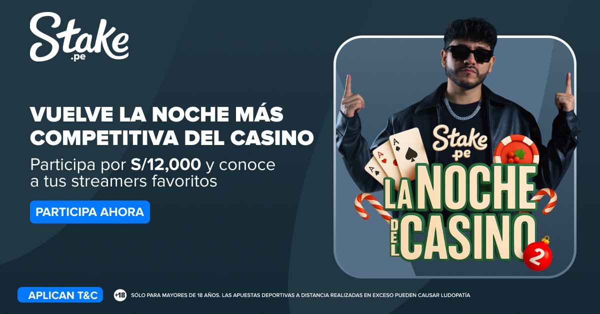 ¡Llegó el evento navideño de nuestros streamers! La Noche del Casino 2 🎰🎄

ElZeein, Gloglo, Emikukis, Dafo y más se unen en una noche de juegos, premios y diversión🤩

No te pierdas la oportunidad de asistir y participar por S/12,000💸

Aplican T&amp;C: bit.ly/4iwkQnm