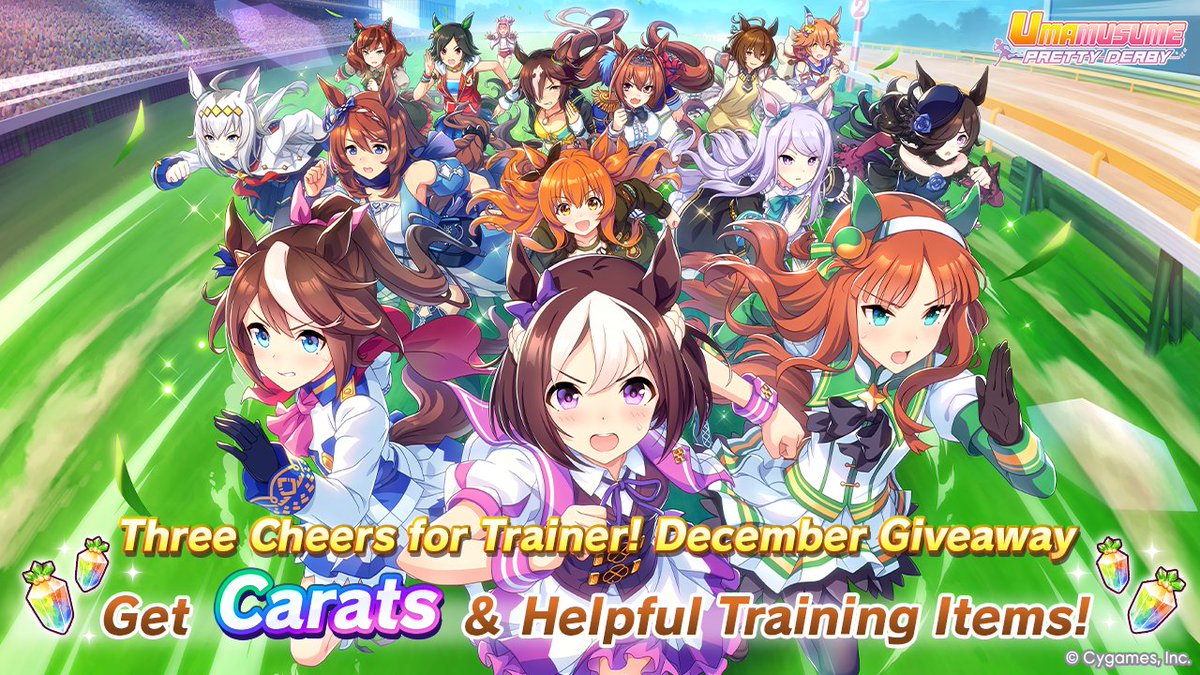 umamusume_eng's tweet photo. Heads up, Trainers! We've just sent out the "Three Cheers for Trainer! December Giveaway" gift, so keep an eye out!

🎁 Gift Contents:
- Carats ×450
- Monies ×10,000
- Carrot Jelly Mini ×10

#Umamusume https://t.co/tCnRvuIPIJ