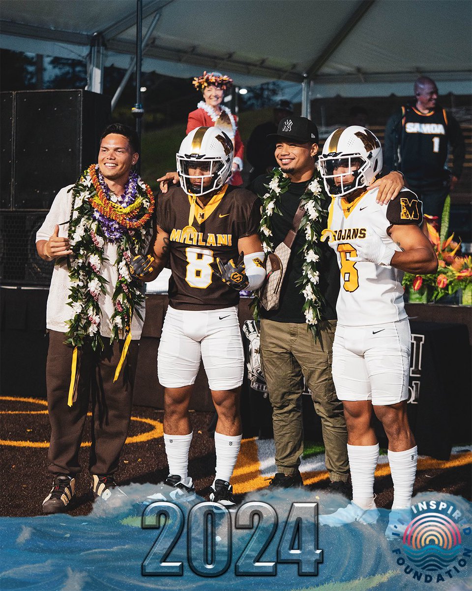 ImInspiredFdn's tweet image. In 2024, the I'm Inspired Foundation held a special event for the Mililani Football Team. Dillon hosted an on-field reveal of the brand new uniforms. This was a moment to celebrate the next generation of Trojans and give back to the program that shaped him! #iminspired
