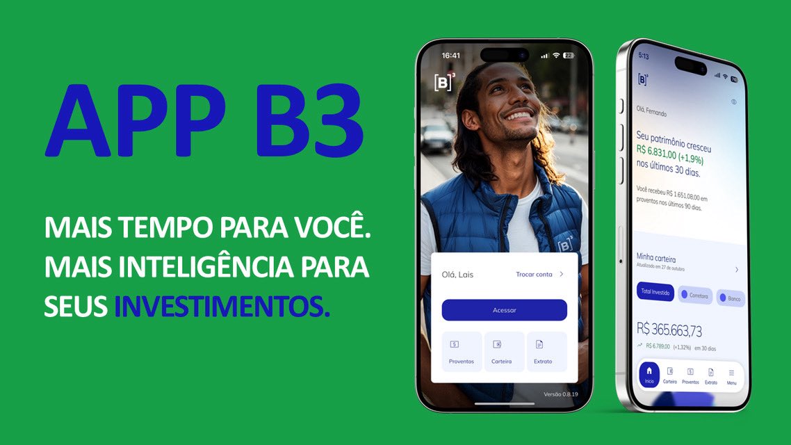 B3_Oficial's tweet photo. Gerenciar seus investimentos ficou mais simples com o APP B3📱

Acompanhe seus investimentos em renda fixa e variável, extratos, proventos recebidos e a receber, e sua evolução patrimonial sem depender de várias plataformas.

Baixe agora o #APPB3: https://t.co/8BG4G5qEUs https://t.co/2vd5O6UJpf