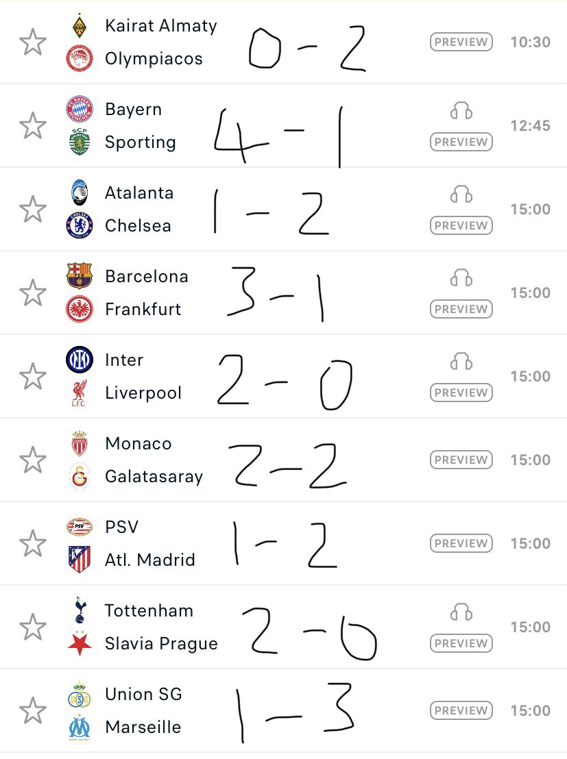🇪🇺 Champions League Predictions (Tuesday) 

Share yours below ⬇️