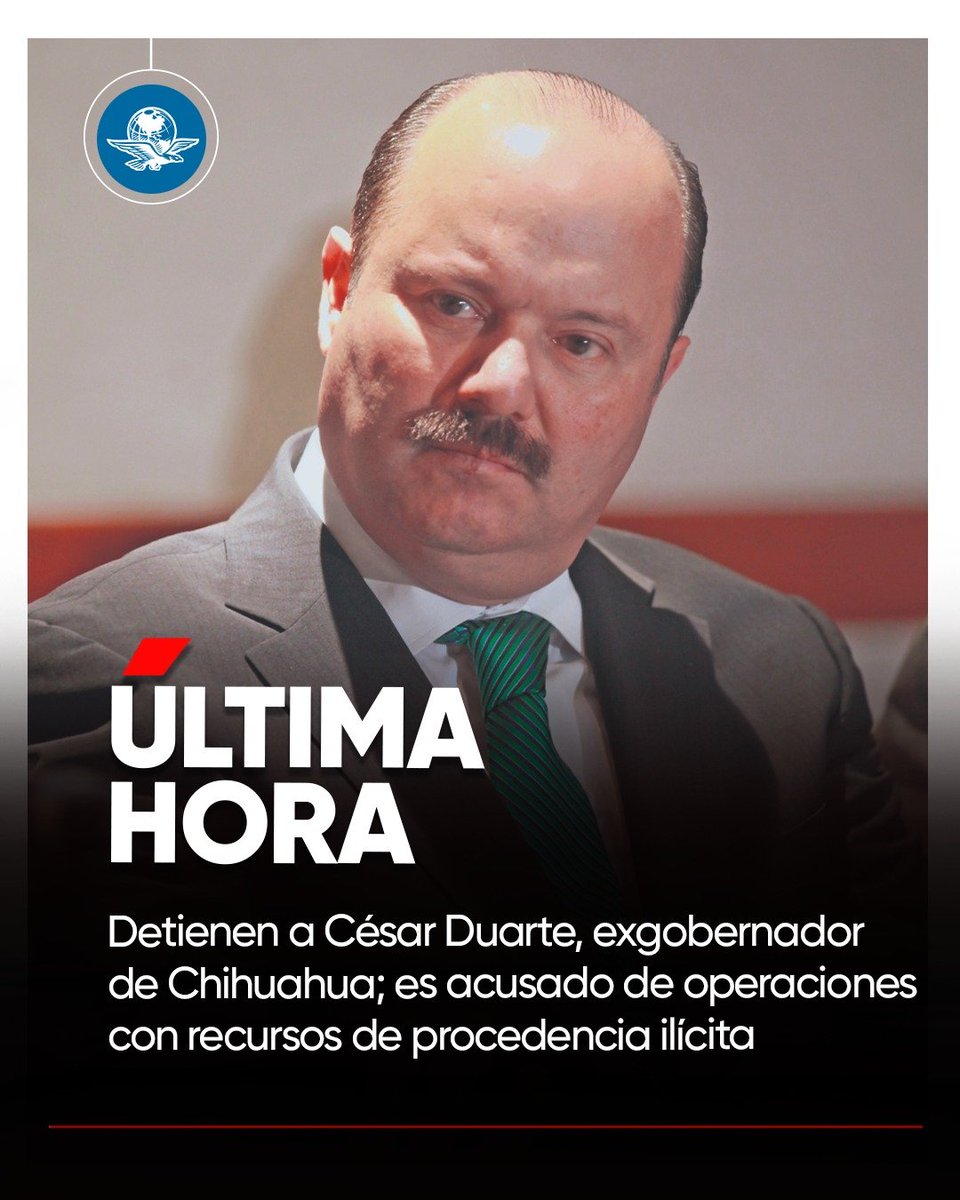 #ÚLTIMAHORA 🚨 El exgobernador de Chihuahua, César Duarte Jáquez, fue detenido en esa entidad por su probable responsabilidad en el delito de operaciones con recursos de procedencia ilícita.
eluniversal.com.mx/nacion/detiene…