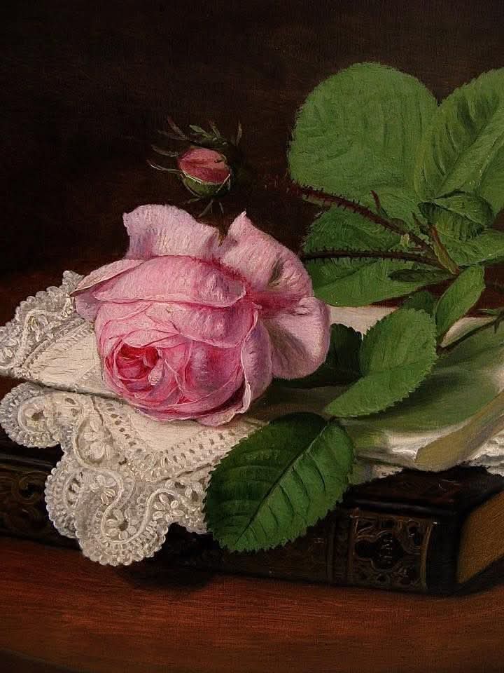 "Have courage for the great sorrows of life and patience for the small ones."
      ~Voltaire.
🎨 by Otto Didrik Ottesen (1816-1892),
"Rose Lying on a Psalter."