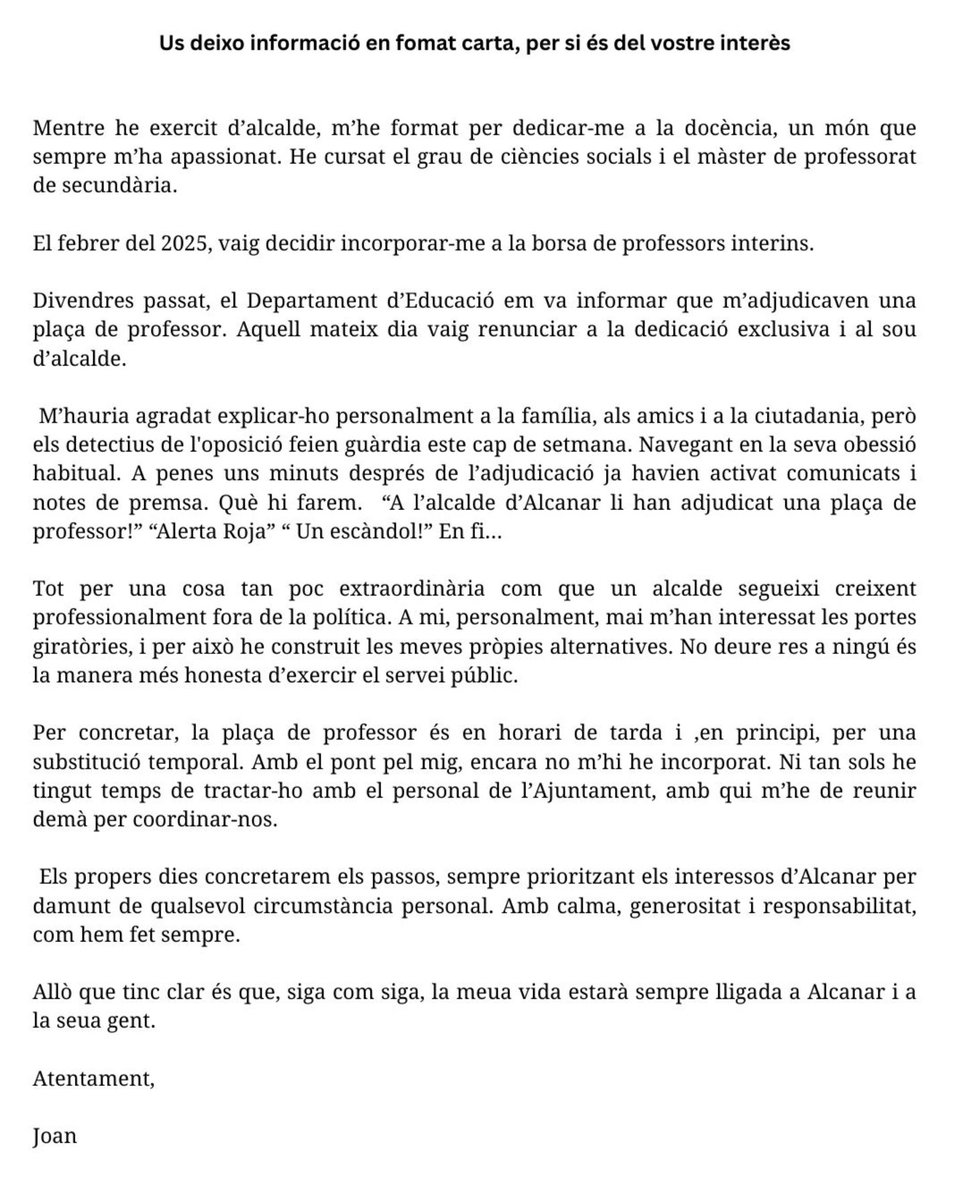 Comparteixo informació en format carra, per si és del vostre interès. Tingueu molt bona setmana.