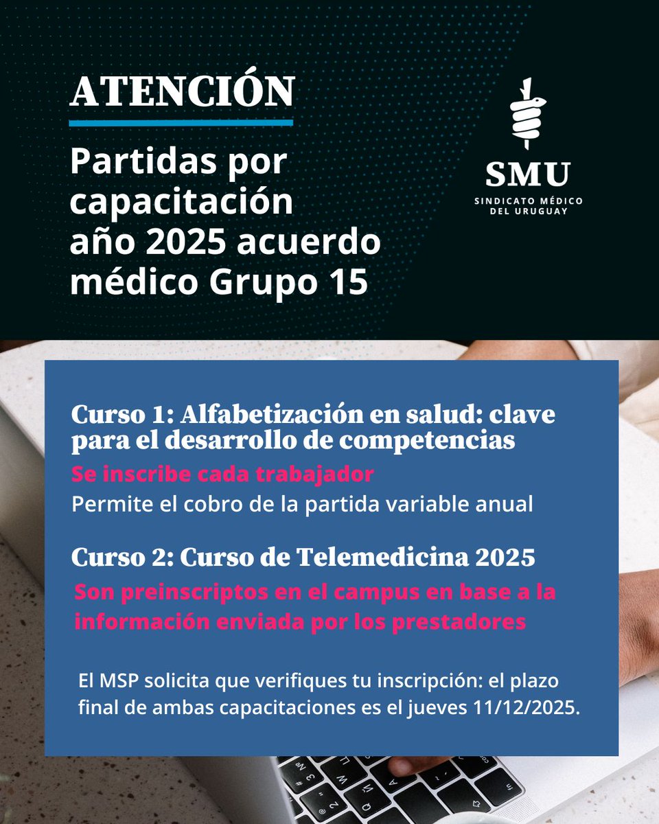 📢 Compartimos comunicado del <a href="/MSPUruguay/">Ministerio de Salud Pública – Uruguay</a> relacionado a las partidas por capacitación.

⚡️ Atención: la fecha final es el 11 de diciembre de 2025.