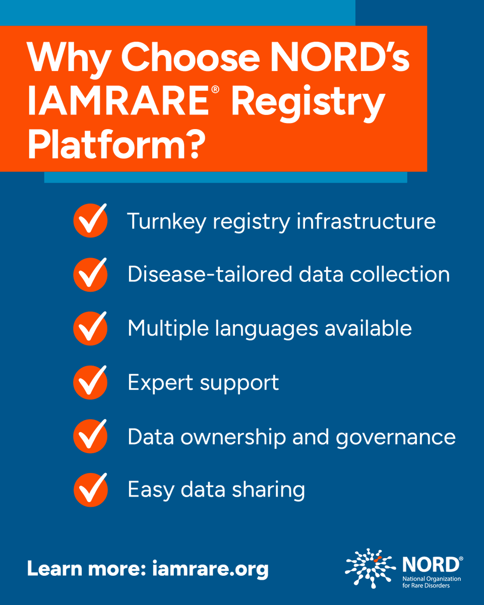 RareDiseases's tweet photo. The #FDA funds natural history studies to speed #RareDisease drug development, and NORD can help with your application.

Our #IAMRARE platform provides ready-to-use infrastructure and expert guidance to create high-quality #registries. Learn more: https://t.co/bJDJ3hns26 https://t.co/mW2M2gtBgF