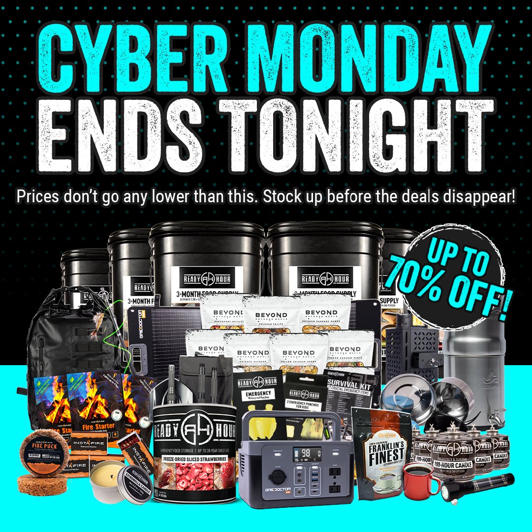MyPatriotSupply's tweet image. Last chance to grab our biggest deals of the year.
Up to 70% off food storage, solar gear, coffee, fire starters, and more. When Cyber Monday ends, these savings disappear.

Shop Now: mypatriotsupply.com/collections/cy…

#StayPrepared
#MyPatriotSupply
#CyberMonday