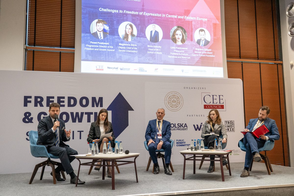 ceecfoundation's tweet photo. Our fifth panel: Challenges to Freedom of Expression in Central &amp; Eastern Europe.

@PawelLPawlowski 
Magdalena Zdyra from @PolskiSenat 
Boris Kalnoky from the MCC School of Media
Lidia Frankowska from @nowylad 
@WDziegiel https://t.co/cDQZXTPvZ7