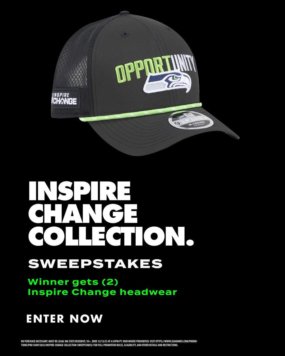 SeahawksProShop's tweet image. Gear up with purpose. Your shot at two Inspire Change hats starts now.

How To Enter:
➡️ Follow @seahawksproshop 
➡️ Like this post
➡️ Repost to win

#Sweepstakes | shwks.com/i9p2c0oc