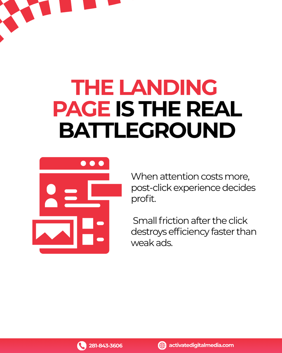 activatedigi's tweet photo. Black Friday and Cyber Monday were a reality check. Spend went up, impressions tightened, and efficiency took a hit. 

That means the biggest lever is no longer the ad. It is what happens after the click.  

If your landing page is slow, unclear, or mismatched to the ad promise, you will bleed ROAS no matter how strong your targeting is.  

Before the next surge season, tighten the post-click experience: align the message, simplify the path, and remove friction. 

Better conversion flow is how you win.  #PaidMedia #GoogleAds #Marketing  #DigitalMarketing #ConversionRateOptimization #LandingPages
