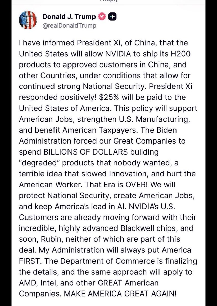 Victoria total de @StevenGlinert
Trump menciona explícitamente las generaciones de hardware de Nvidia en su política. L
