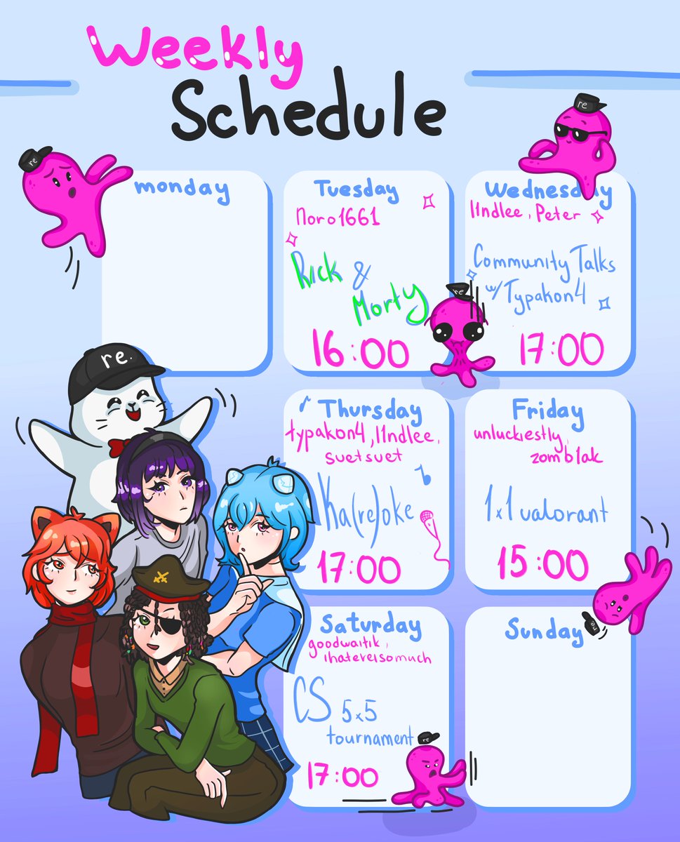 another fun fact: im still event lead on <a href="/re/">Re</a>

so, once again, I present to you the schedule of events for this week, from 12.08-12.14

This week, I want to highlight an interview with a pretty cool guy (me)

as well as the return of karaoke, which many have been eagerly awaiting,