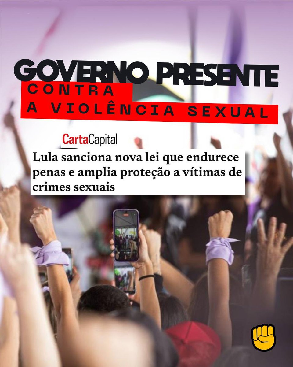 pode_espalhar's tweet photo. Governo presente! 👊

Mais segurança para mulheres, crianças e pessoas vulneráveis! ✅

Lula sancionou uma nova lei que aumenta as penas para crimes sexuais e dá mais proteção às vítimas. 📢

É o governo Lula trabalhando pela nossa segurança! ✊🏿 https://t.co/nS5SqaWkVc