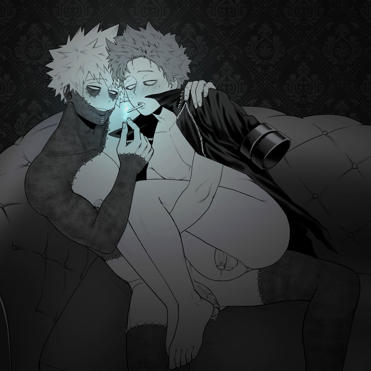 Hiiii!! :3c
i got commissioned by <a href="/ElliShypotato/">ShyPotato Elli || Hobby Writer/Artist 🏳️‍⚧️</a> to draw shinso and dabi cuddling💙💜

i love how it turned out, thank you so much for commissioning me!!!🥰