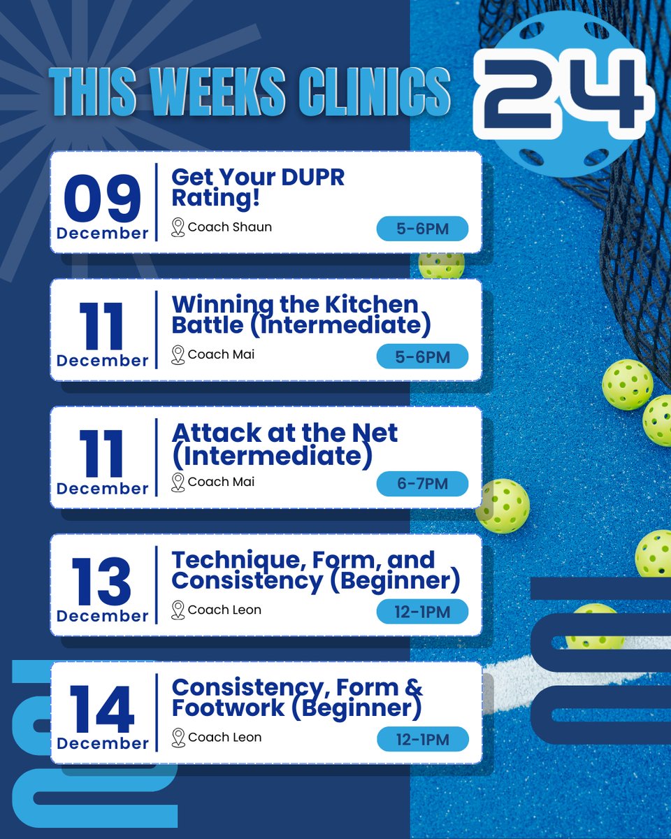 24HourPickle's tweet photo. This week’s clinics are live🏓 
.
.
.
.
.
#24HourPickle #Sugarland #PickleballClinics #PickleballLife #PickleballTraining #PickleballCommunity #DUPRRating #LevelUpYourGame #PickleballBeginners #IntermediatePickleball #PickleballCoaching #KitchenBattle #NetPlay #PickleballAddict https://t.co/PG9O4BJUej