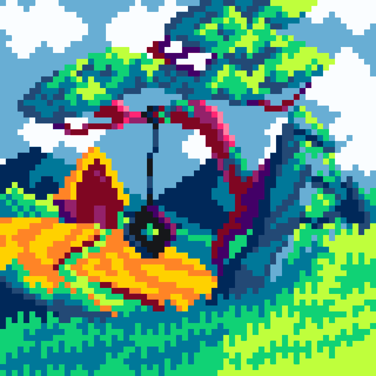 A cute landscape i made with Pixel art to practice with a limited pallete, i think the sky could've used more work, but i am happy with everything else! #pixelart