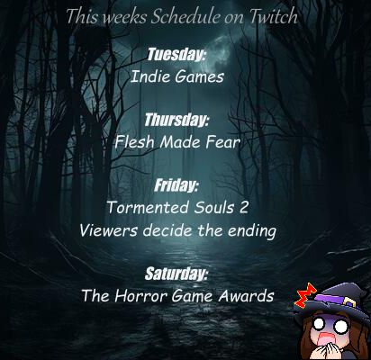 Racula__'s tweet image. This weeks Schedule is up
I'm hoping to finish Flesh Made Fear this week &amp;amp; also Tormented Souls 2 - with a bit of a twist.
Saturday I'm an official co-streamer for the Horror Game Awards.
Pre-show starts at 6:40pm &amp;amp; main show starts at 7pm.
twitch.tv/racula_