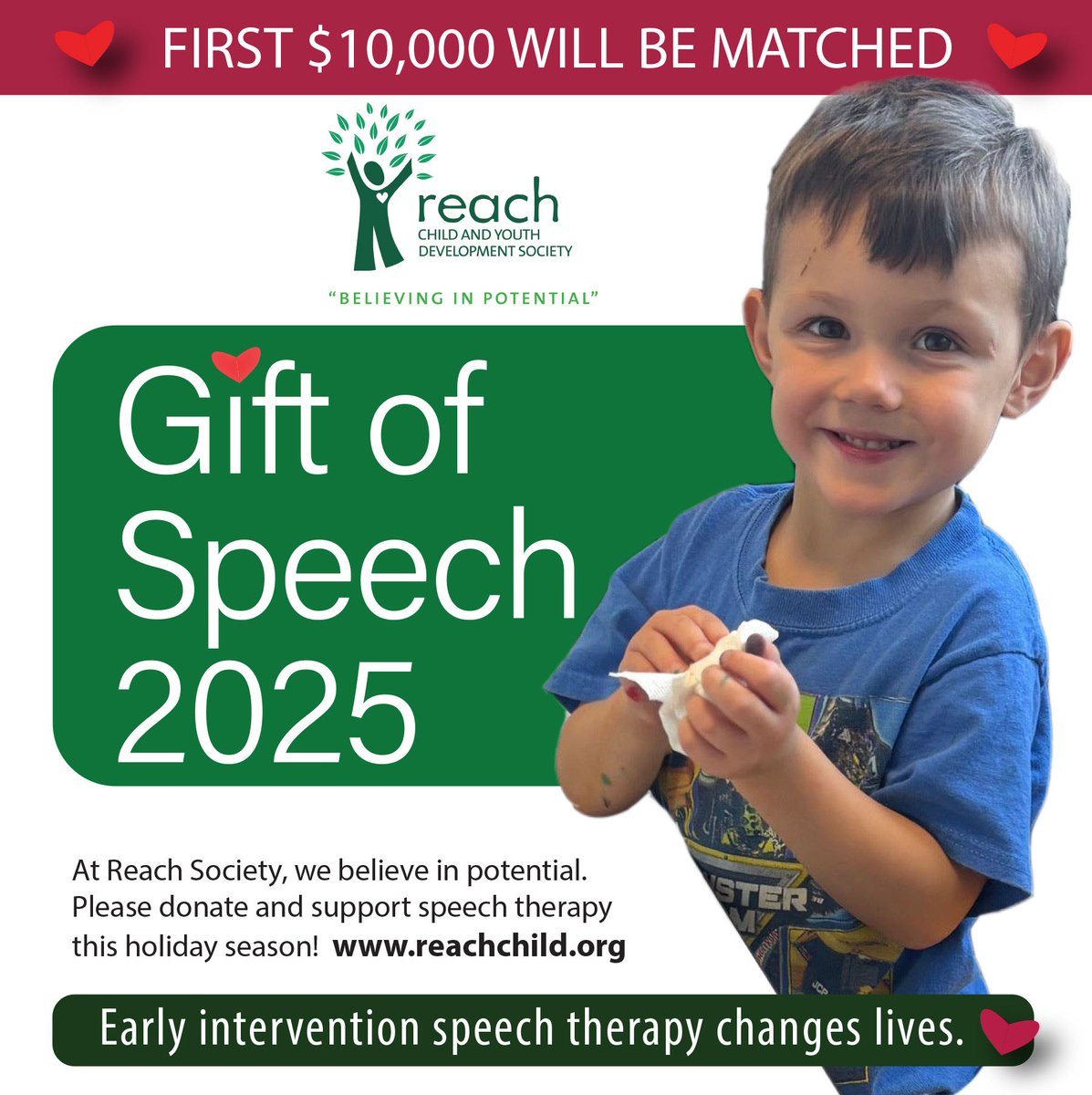 buff.ly/doRfMTC We've reached $9,892 - so close to unlocking our matching funds! Thank you for supporting REACH Gift of Speech 2025 &amp; believing in building lifelong potential!! #childrenstherapy #nonprofitsupport