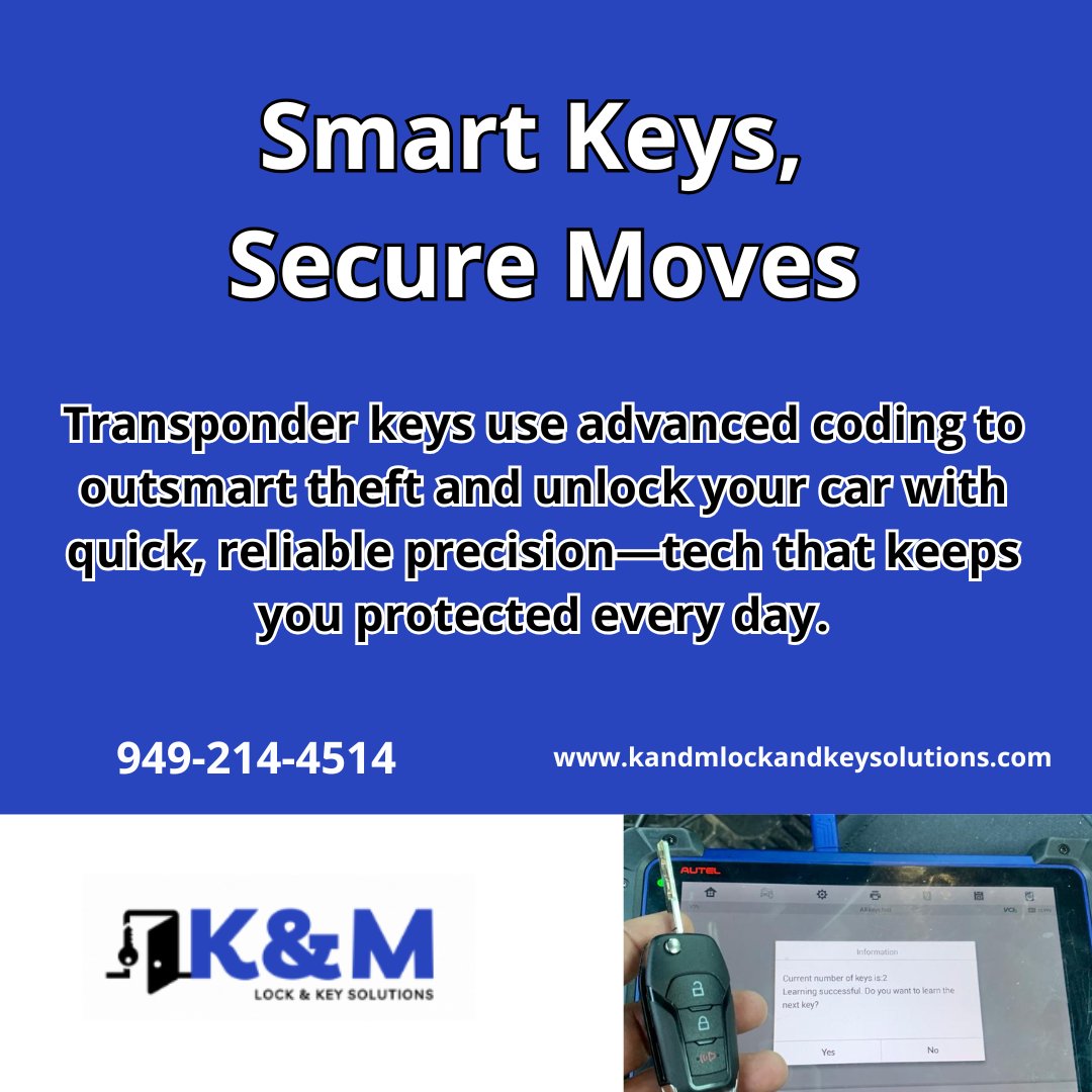 KandM_Lock's tweet image. Smarter protection starts with smarter keys
Transponder technology adds a secure encrypted signal that helps prevent unauthorized access while giving you fast, effortless entry.
#TransponderKey #CarSecurity #KeyProgramming #SmartAccess
