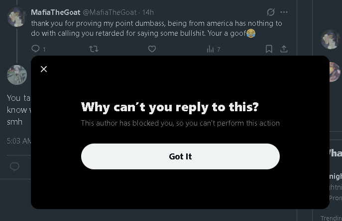 MafiaTheGoat's tweet photo. @socialmediatrsh @GangHits bro blocked me 🤣 https://t.co/2B9JtjEUDm