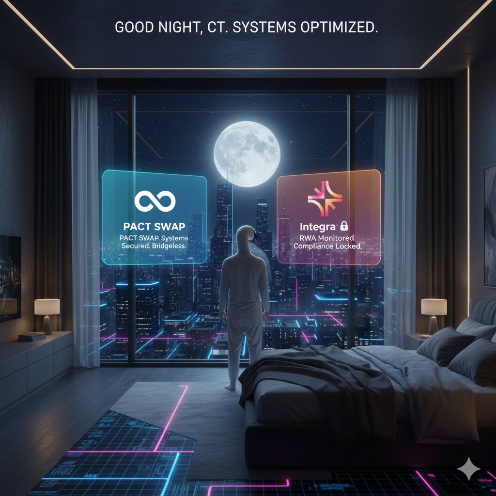 deonly_bigdaddi's tweet photo. Good Night, CT. ๐ฆข
โThe day's work has settled, the architecture holds.
โRest easy knowing the mission continues under the cover of night.
โIntegrity in the foundation. Precision in the flow.
โSee you at sunrise. ๐
@integra_layer
@Pact_Swap โ#GoodNightCT #Integra #PACTSWA https://t.co/jfVc8JuCiN