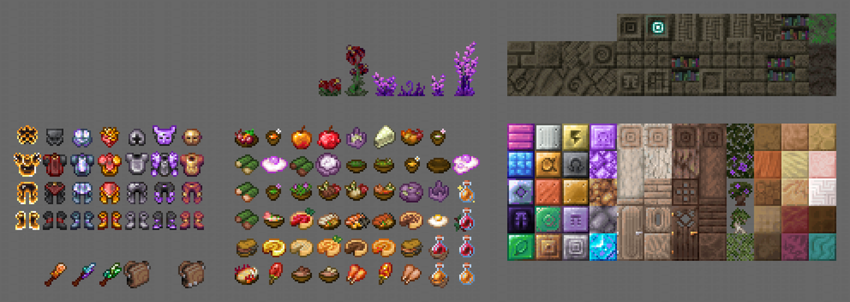 Decryptor_frfr's tweet photo. 2025 Minecraft sprites summary #Minecraft #pixelart #aseprite https://t.co/I27mABKJhc