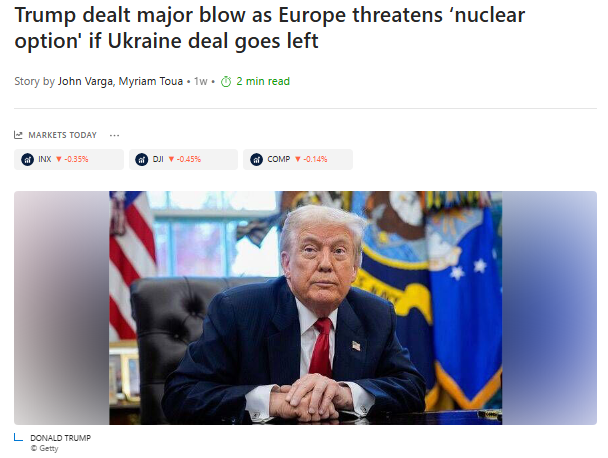 🔵BARCHART: L'Europa valuta di abbandonare i Treasury USA in caso di crisi dell'accordo sull'Ucraina