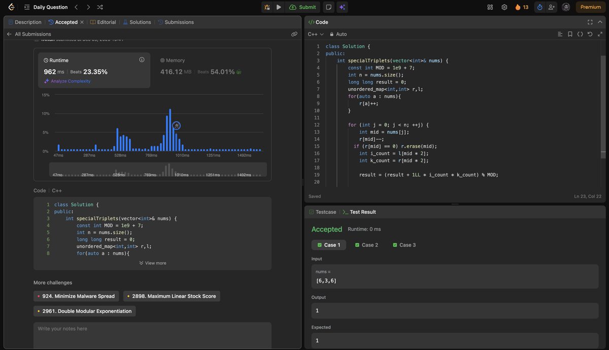 T0nish7's tweet image. Upsolved today’s POTD. Not too difficult, but if anyone wants an explanation, just let me know!
#Leetcode #CodingJourney