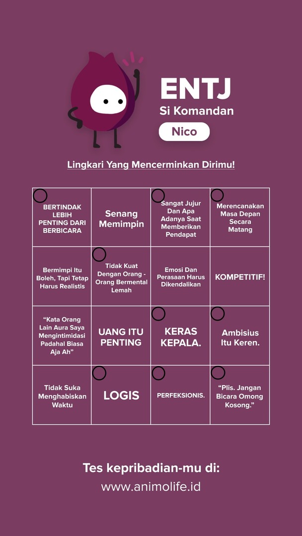 postfess's tweet image. 🧡 Siang teman-timun. Coba ngerjain tes MBTI ini yuk, terus pilih mana yang cocok atau sesuai ama sifat kalian. Kalo aku dapetnya gini: