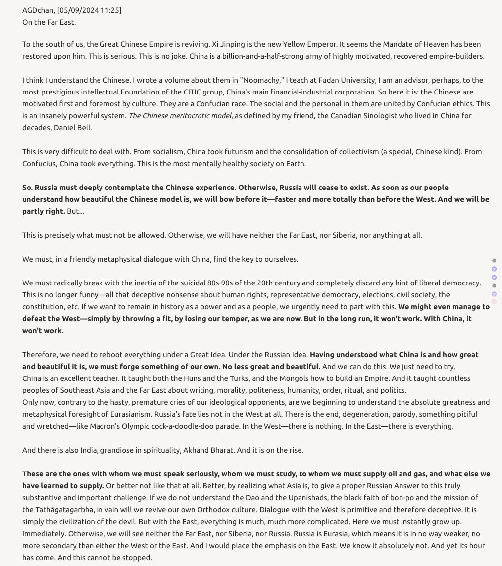 Por eso los rusos tienen afinidad con China. Gran Estado.
Excepto que solo tenemos tierra. Ellos la transmutan. Esto es