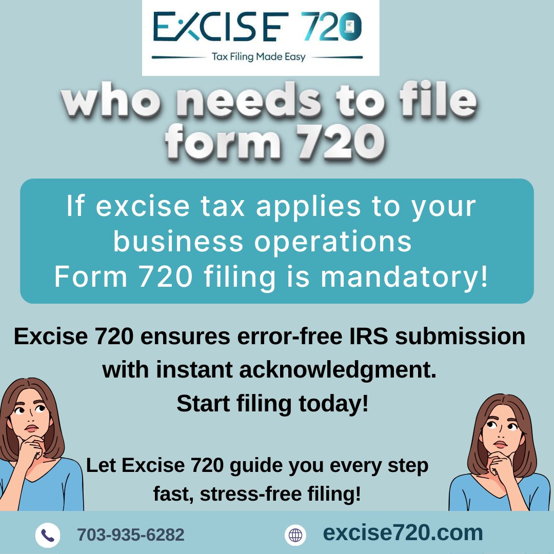 excise720's tweet image. Who needs to file Form 720?
If your business pays excise taxes — you must file Form 720!
Let Excise720 handle the filing while you focus on your business ✨
Visit: excise720.com

#IRSForm720 #WhoNeedsToFileForm720 #ExciseTax #TaxCompliance #Excise720 #BusinessTaxFiling