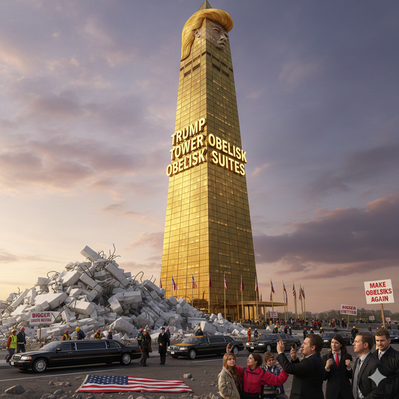 thesatirist.com/satires/out-wi… 
by Martin H. Levinson
Washington is filled with monuments and buildings that have seen their day and need to go away. Enter Donald Trump, a screw-the-Constitution-man with a let’s-tear-it-all-down-plan, the perfect person to direct such demolition. #Trump