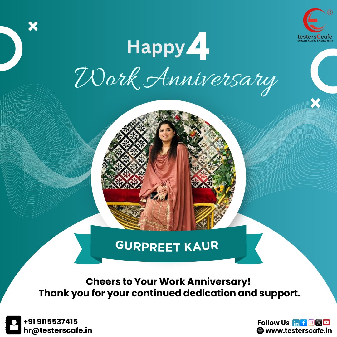 TestersCcafePvt's tweet photo. Cheers to Your 4th Work Anniversary!
 Thank you for your continued dedication and support. Thank you Gurpreet Kaur

#WorkAnniversary #TeamSuccess #Gratitude #EmployeeSpotlight #workanniversary #celebration #4yearsanniversary #testersccafe #tcc https://t.co/4Cw74cHT7J