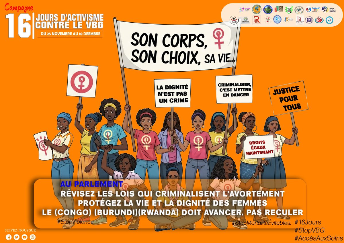 Révisez les lois qui criminalisent l'avortement.  

#moncorpsmonchoix #16joursdactivisme #StopViolenceNumérique #ProtectionDesFemmes