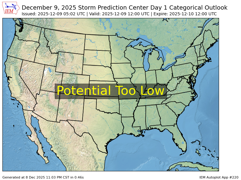The Storm Prediction Center issues Day 1 Convective Outlook at Dec 9, 5:02z spc.noaa.gov/products/outlo…