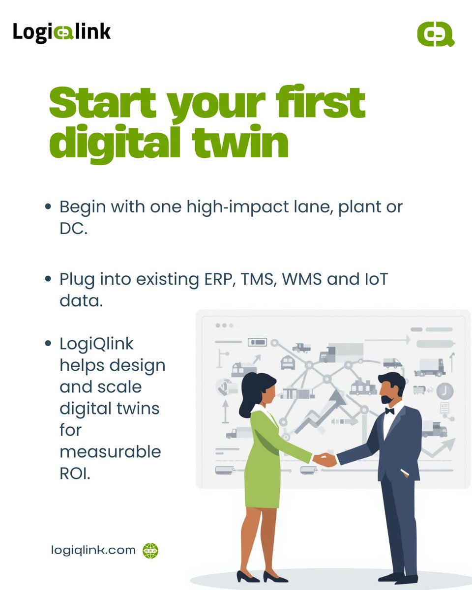 logiqlinkTech's tweet photo. Caption
Digital Twin 2.0 is here.
AI + real‑time data = supply chains that can simulate disruption, re‑route in minutes and protect service levels before customers feel the impact.

#DigitalTwin #SupplyChain #Logistics #AI #IoT #PredictiveAnalytics #SmartLogistics https://t.co/Ap1XrGACyM