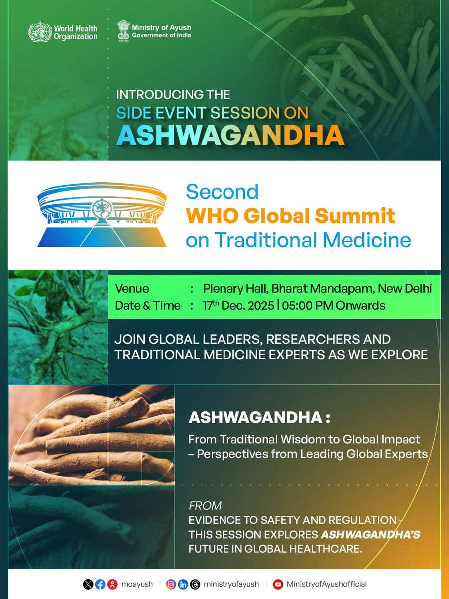 Exploring the Future of Ashwagandha at the Second WHO Global Summit on Traditional Medicine

A focused side event curated for summit delegates, invited experts and participating officials, featuring global leaders and scientists as they discuss Ashwagandha’s journey (1/2)