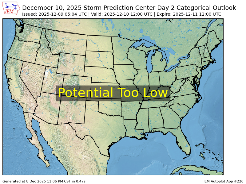 The Storm Prediction Center issues Day 2 Convective Outlook at Dec 9, 5:04z spc.noaa.gov/products/outlo…