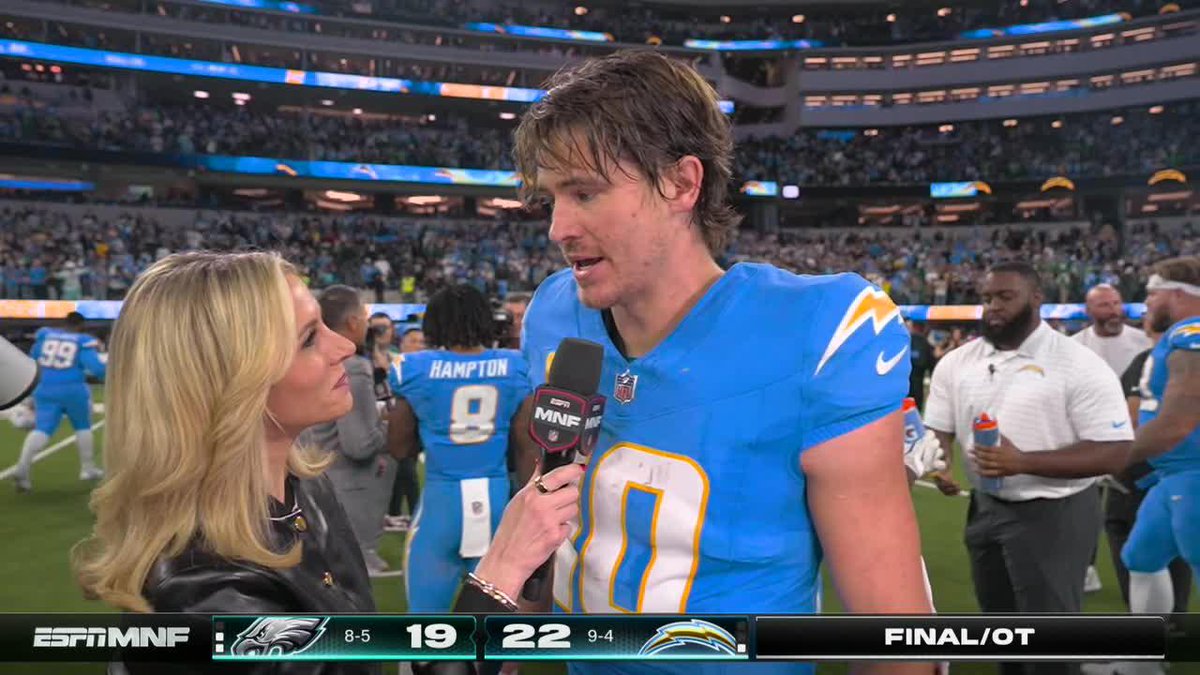 "Not the way we drew it up ... they never quit and it's just fun to be a part of."
@LauraRutledge with Justin Herbert after the game