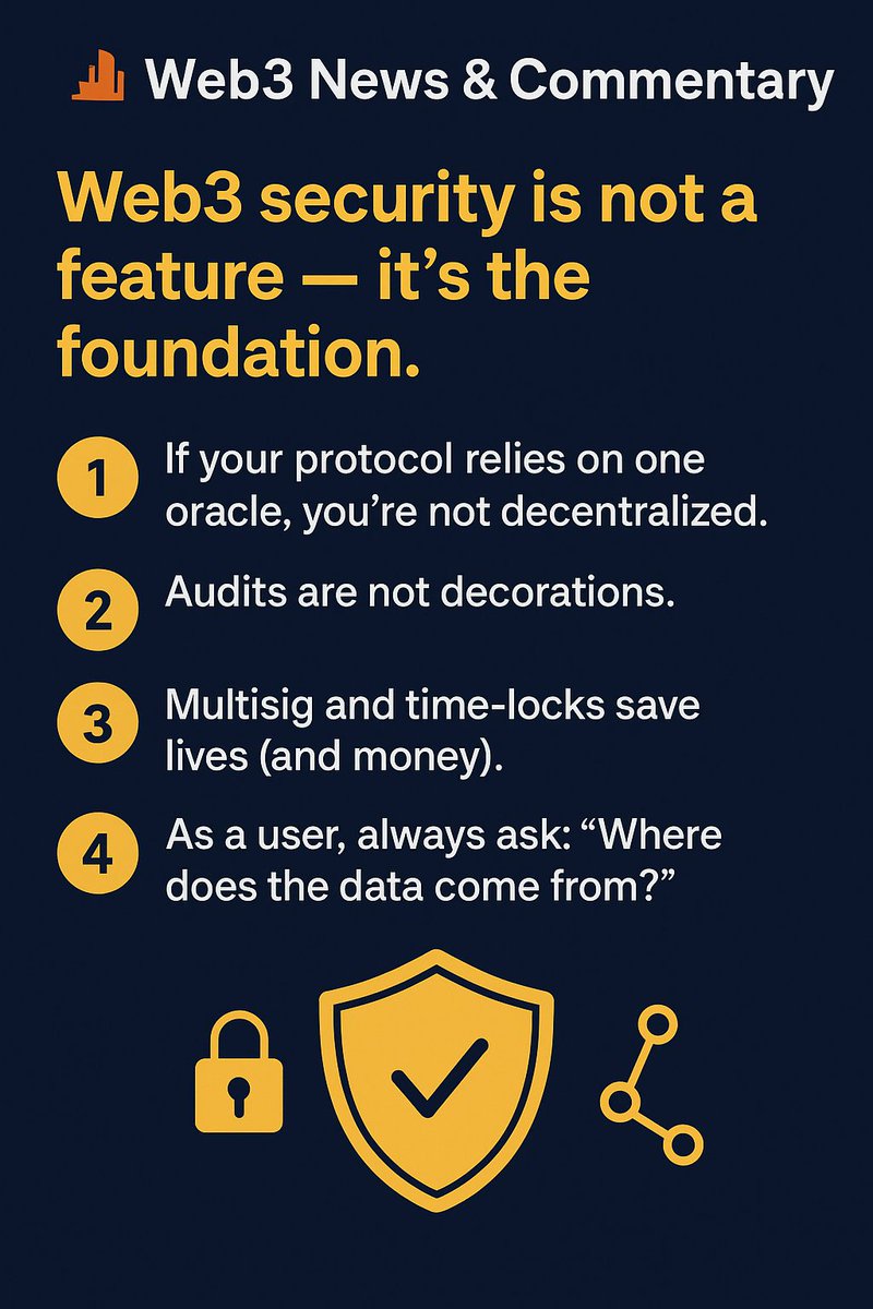 talkinweb3's tweet photo. 4️⃣ As a user, always ask: “Where does the data come from?”

Not all oracles are created equal.
Transparency is part of security. https://t.co/9JcJbtHOt6