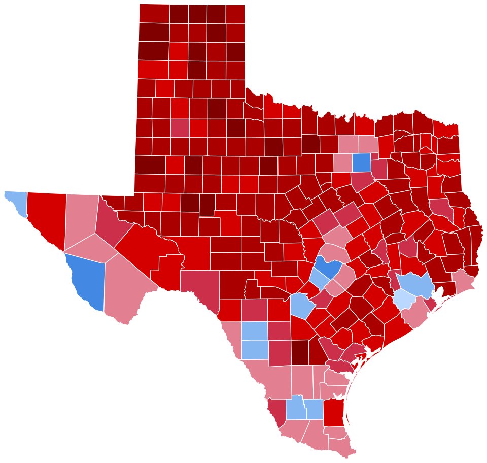 Trump carried the red counties.